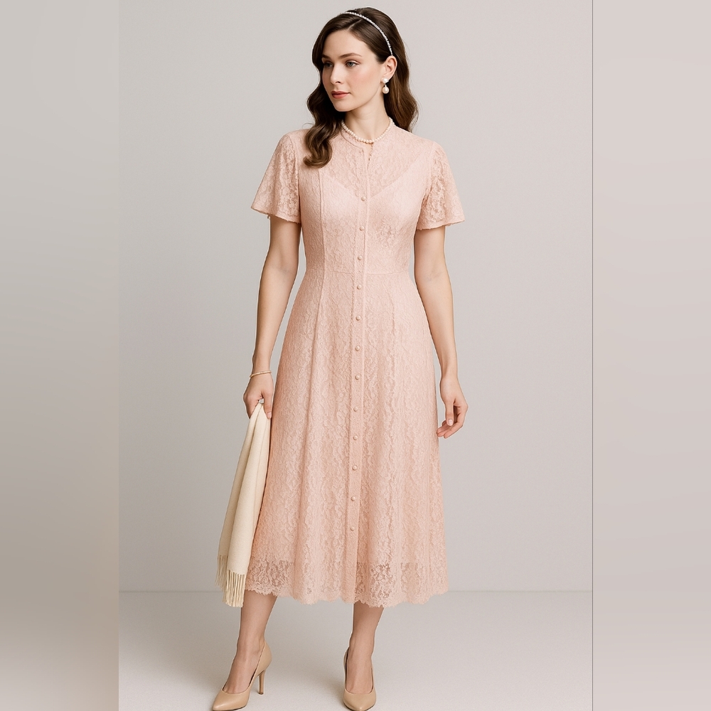Vintage Joni Blair Dress 11 Sheer Lace Cottage Western Prairie‎ Lace Up  Keyhole